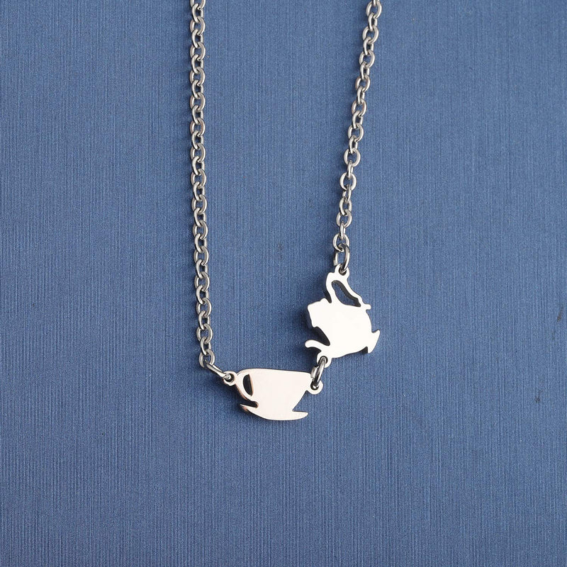 [Australia] - MYOSPARK Have a Cuppa Necklace Teapot and Teacup Necklace Tea Party Gift for Tea or Coffee Lover Gift Teapot teacup necklace 