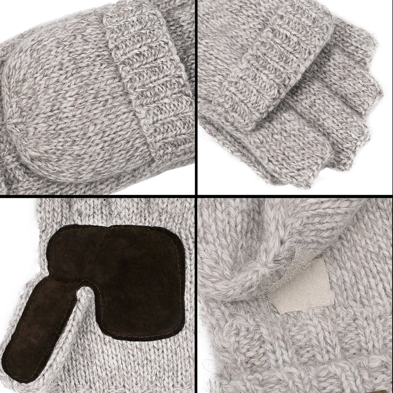 [Australia] - Winter Knitted Convertible Fingerless Gloves Wool Mittens Warm Mitten Glove for Women and Men W-beige Medium 