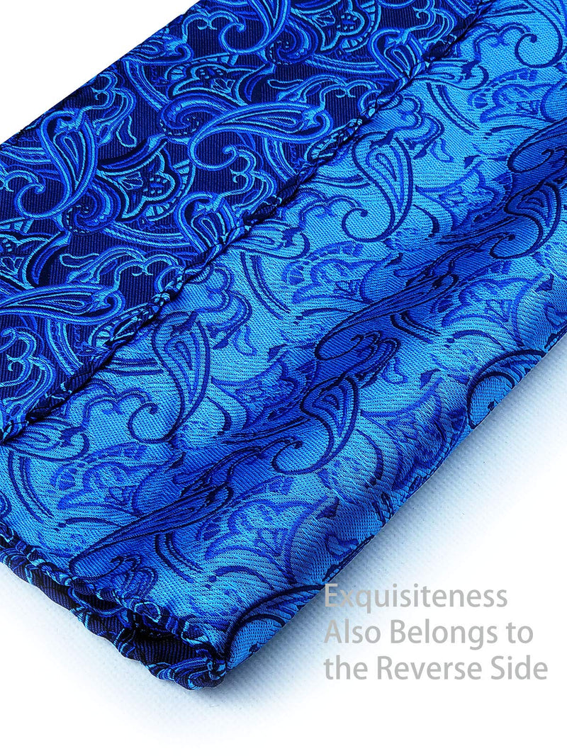 [Australia] - Paisley Tie Set for Men,Extra Long 61" Necktie Handkerchief Woven Classic Men's Floral Tie Pocket Square Set Wedding Party Blue 