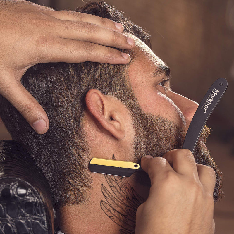 [Australia] - Markhor® Cut Throat Razor Kit, Matte Black with 24K Gold Plated Straight Razor, Professional Barber Razor, Premium Quality Straight Edge Razor, Moustache & Beard Shaving Razor Single Blade Razor 