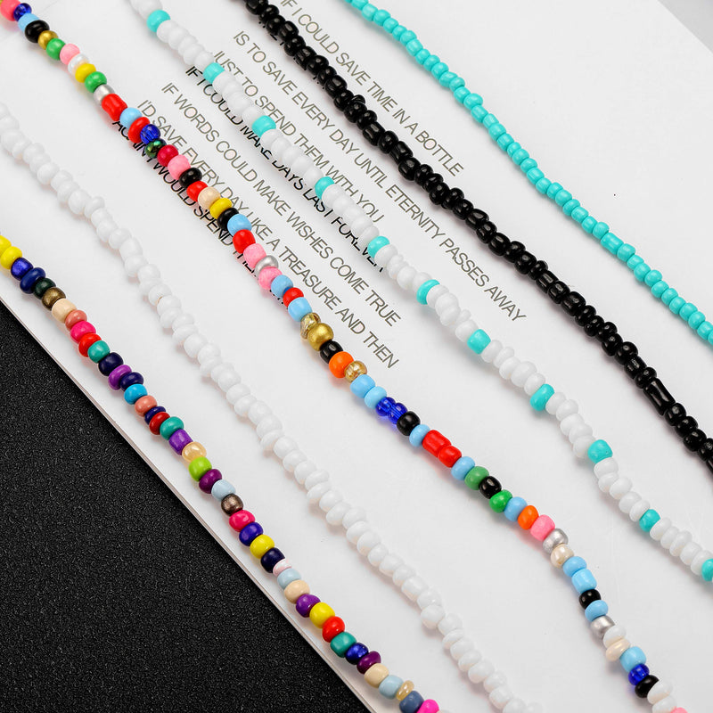 [Australia] - Wremily 4-12 Pieces Beaded Choker Necklaces for Women Girls Boho Seed Bead Choker Set Hawaiian Handmade Turquoise Beach Beads Necklace Chain Jewelry Style 6 