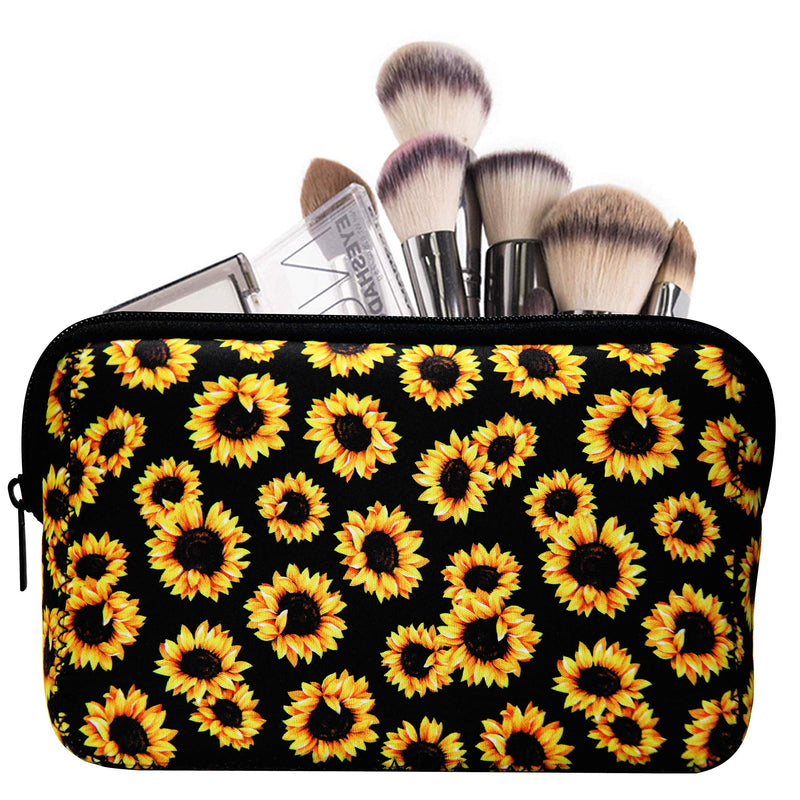 [Australia] - Sunflower Floral Makeup Bag Waterproof Soft Neoprene Travel bag Zippered Storage Pouch Printing Toiletry bag Pencil Case Organizer Sunflower 