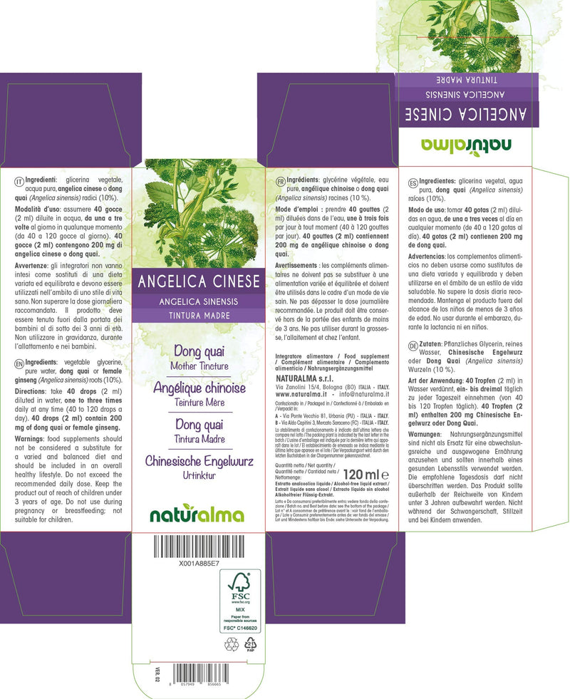 [Australia] - Dong quai or Female Ginseng (Angelica sinensis) Roots Alcohol-Free Mother Tincture Naturalma | Liquid Extract Drops 120 ml | Food Supplement | Vegan 120 ml (Pack of 1) 