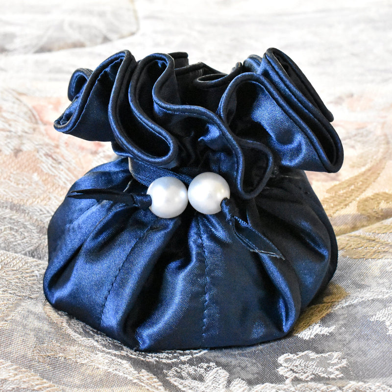 [Australia] - TropicaZona Satin Drawstring Jewelry Pouch, 16 Pockets, Navy Blue 1 