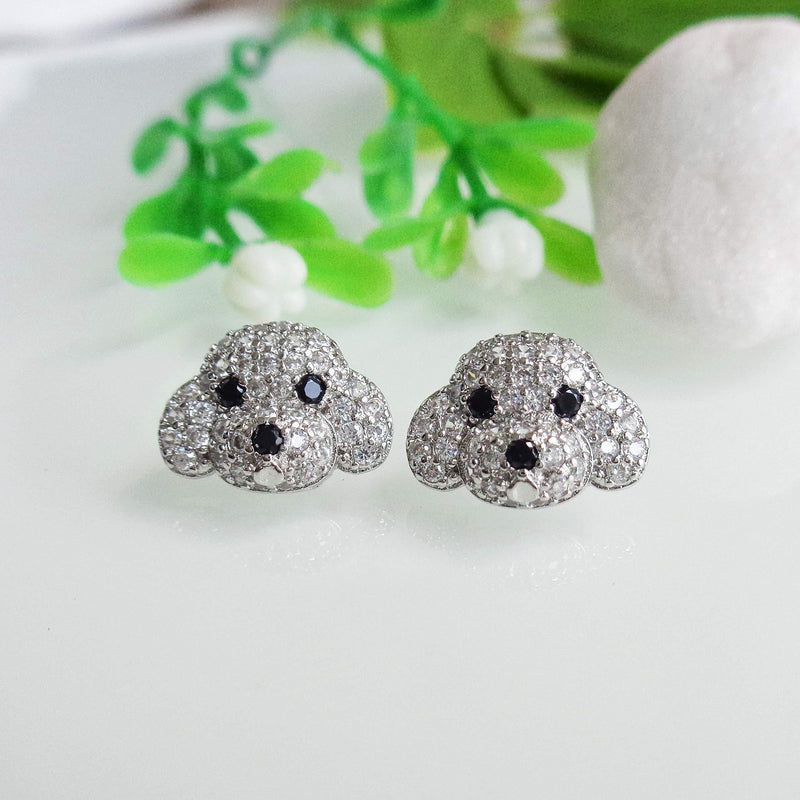 [Australia] - Hiqmic 925 Sterling Silver Cute Dog head Ear Stud Earrings White Gold Plated Jewelry_WA90055 