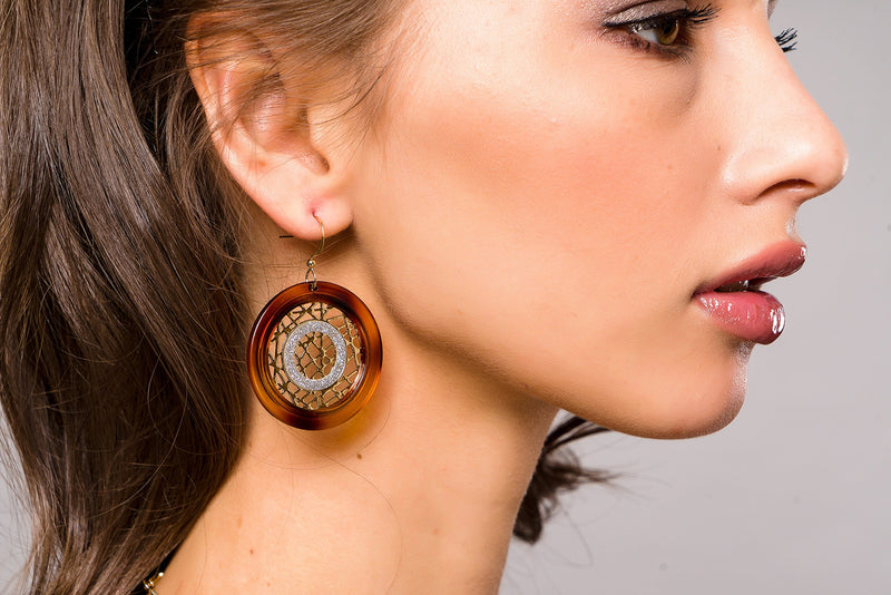 [Australia] - Lova Jewelry Disco Style Funky Orange Disk Golden Tone Metal Necklace Earrings Set 