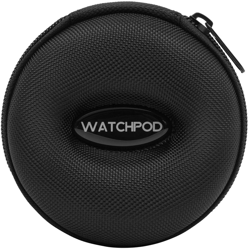 [Australia] - WATCHPOD Travel Watch Case | Single Watch Box w/ Zipper for Storage | Cushioned Round Portable Watch Case for Travel | Fits all Wristwatches and Smart Watches up to 50mm (Black) 