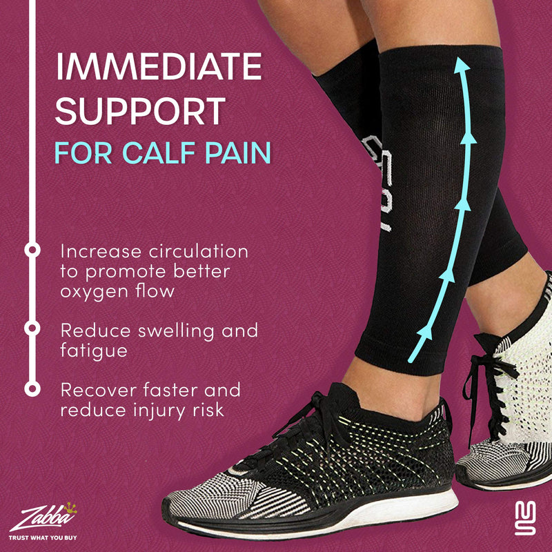 [Australia] - Modetro Sports Calf Support - Large, Calf Compression Sleeve 1 Pack for Men and Women - Leg Sleeves for Sports, Running, Flights, and Shin Splints - Black L ( 1 Pair ) 