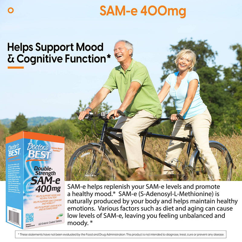 [Australia] - Doctor's Best SAM-e 400 mg, Vegan, Gluten Free, Soy Free, Mood and Joint Support, 60 Enteric Coated Tablets 60 Count (Pack of 1) 