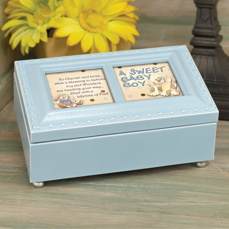 [Australia] - A Sweet Baby Boy Distressed Black Petite Music Box/Jewelry Box Plays Brahams Lullaby 