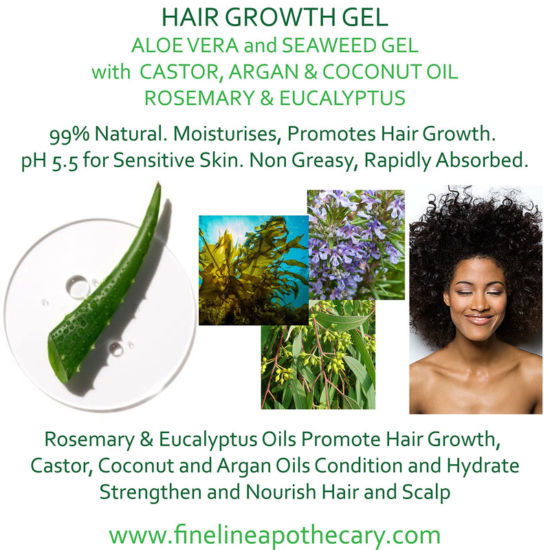 [Australia] - HAIR GROWTH GEL - ALOE VERA, CASTOR, ARGAN & COCONUT OIL with ROSEMARY & EUCALYPTUS - 115 g- by Fine Line Apothecary. Natural Oils in Aloe Vera Gel to Promote Hair Growth. Easy to Apply, No Drips. 