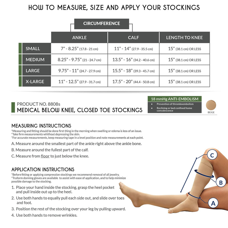 [Australia] - Truform Short Length Surgical Stockings, 18 mmHg Compression for Men and Women, Reduced Length, Closed Toe, Beige, Large Large (1 Pair) 