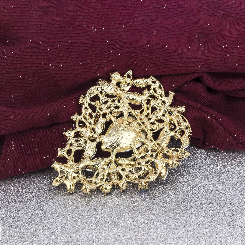 [Australia] - YOQUCOL Vintage Blue Austrian Crystal Rhinestone Leaf Shape Big Large Brooch Pin for Women Gold Tone 
