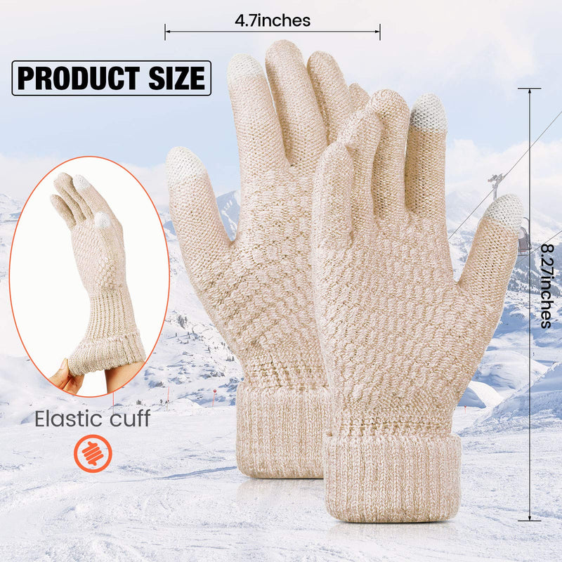 [Australia] - 2 Pairs Women's Winter Touch Screen Gloves Warm Fleece Lined Knit Gloves Elastic Cuff Winter Texting Gloves Black, Beige 