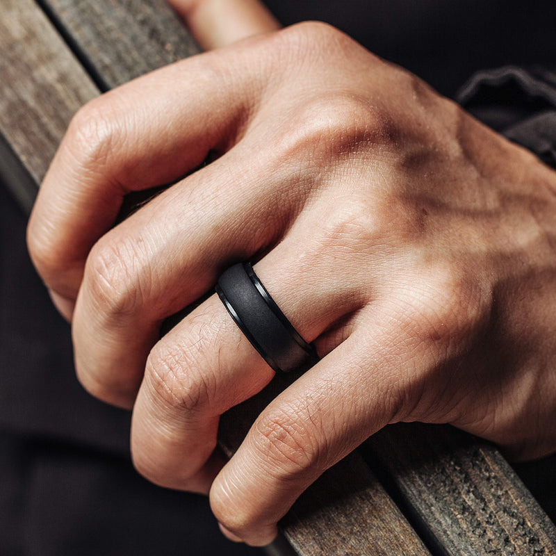 [Australia] - ThunderFit Men's Silicone Wedding Ring, Step Edge, with Breathable Grooves - 8.7mm Wide, 2.5mm Thick Black 5.5 - 6 (16.5mm) 