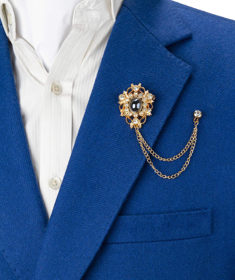 [Australia] - Knighthood Gold Pattern and Swarovski Formal Lapel Pin with Chain Detailing Brooch 