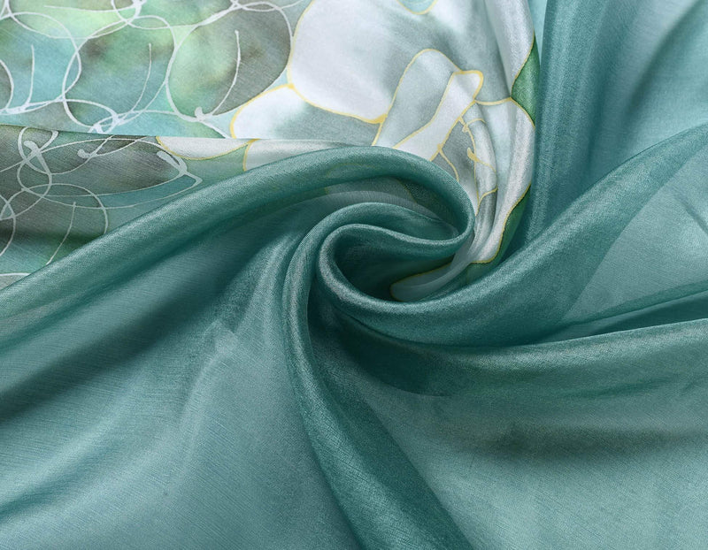 [Australia] - Invisible World Women's 100% Silk Scarf Rose Flower Green 