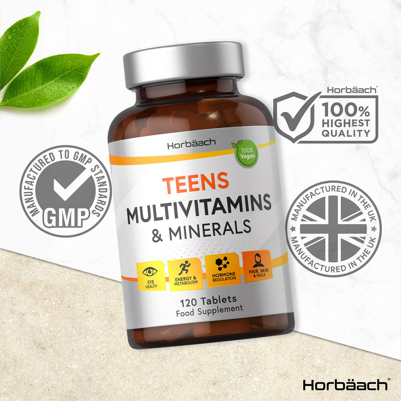 [Australia] - Teen Multivitamin | 120 Vegan Tablets | Immune System Booster | with Vitamins B, D, and E, Calcium, Iron and Zinc | Supplement for Teenage Boys and Girls | by Horbaach 