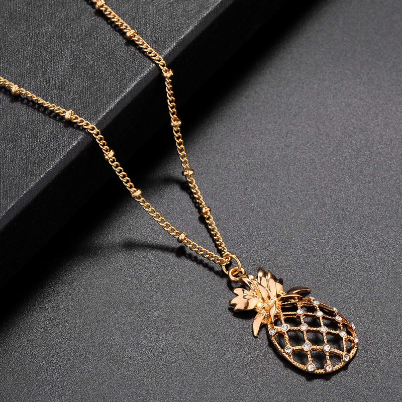 [Australia] - Lux Accessories Gold Tone Cutout Tropical Fruit Pineapple Pendant Necklace 