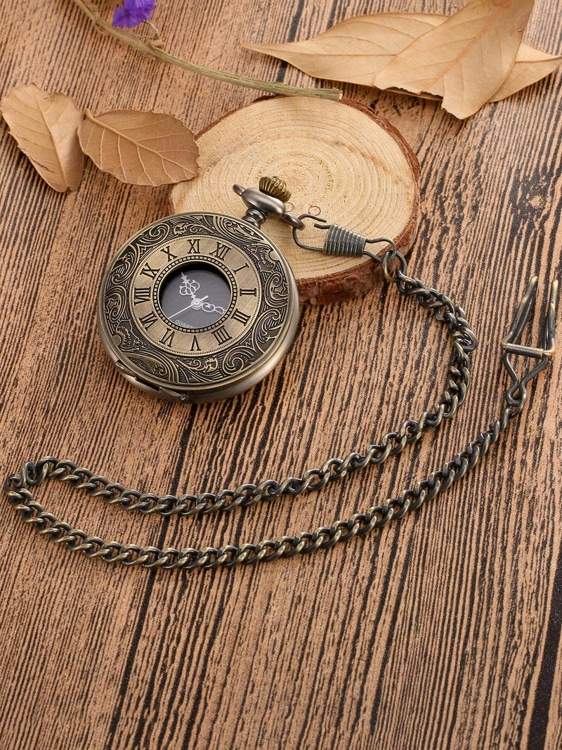 [Australia] - Mudder Vintage Roman Numerals Scale Quartz Pocket Watch with Chain Bronze 