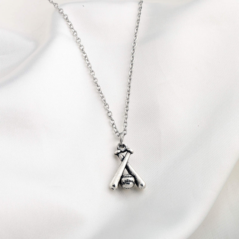 [Australia] - FUSTMW Baseball and Baseball Bat Cross Necklace Baseball Lovers Jewelry Gifts for Baseball Moms Baseball Player Gifts silver 