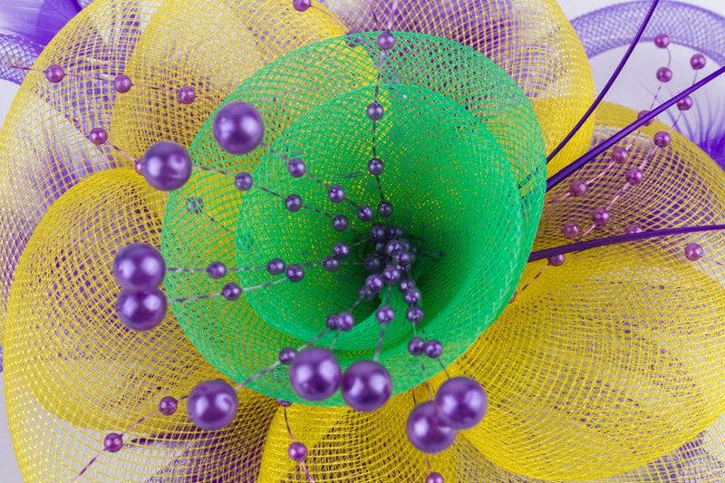 [Australia] - JAWEAVER LED Light Up Fascinators Hat Fascinators for Women Headband Tea Party Headwear Feather Headpiece Purple-yellow-green 