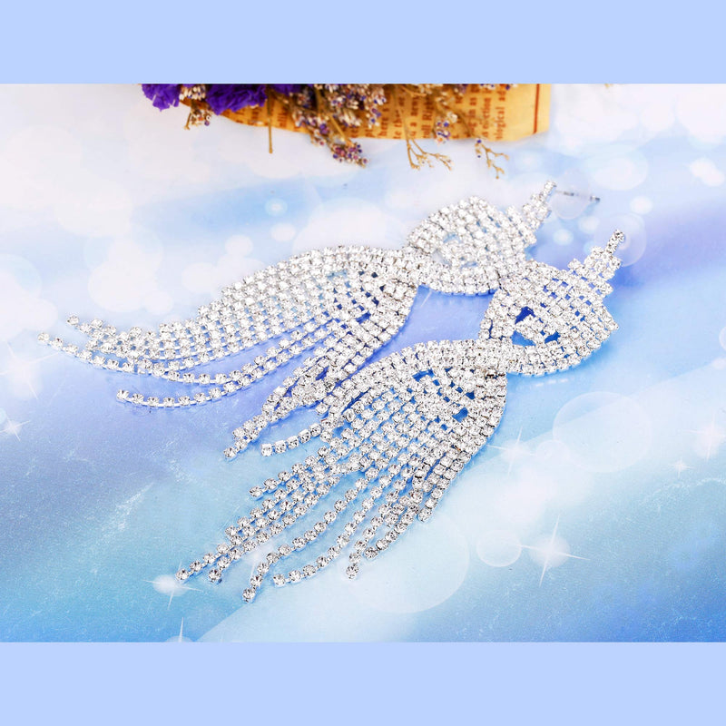[Australia] - Sllaiss Rhinestone Bridal Jewelry Set for Women Sparkling Rhinestone Stretch Bracelet Ring Dangle Tassel Earrings Set Costume Jewelry Set 01 