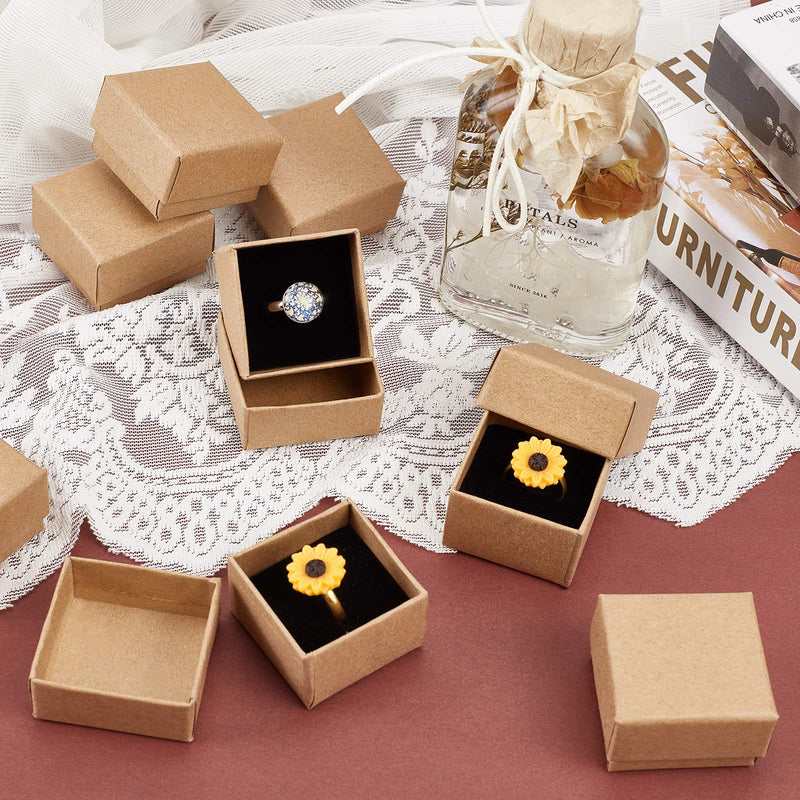 [Australia] - PH PandaHall 48 Pack Ring Earring Kraft Box, 1.5x1.5x1.1 Inches Square Cardboard Jewelry Box with Foam Small Jewelry Gift Boxes for Valentine's Day, Weddings, Birthdays, Christmas 