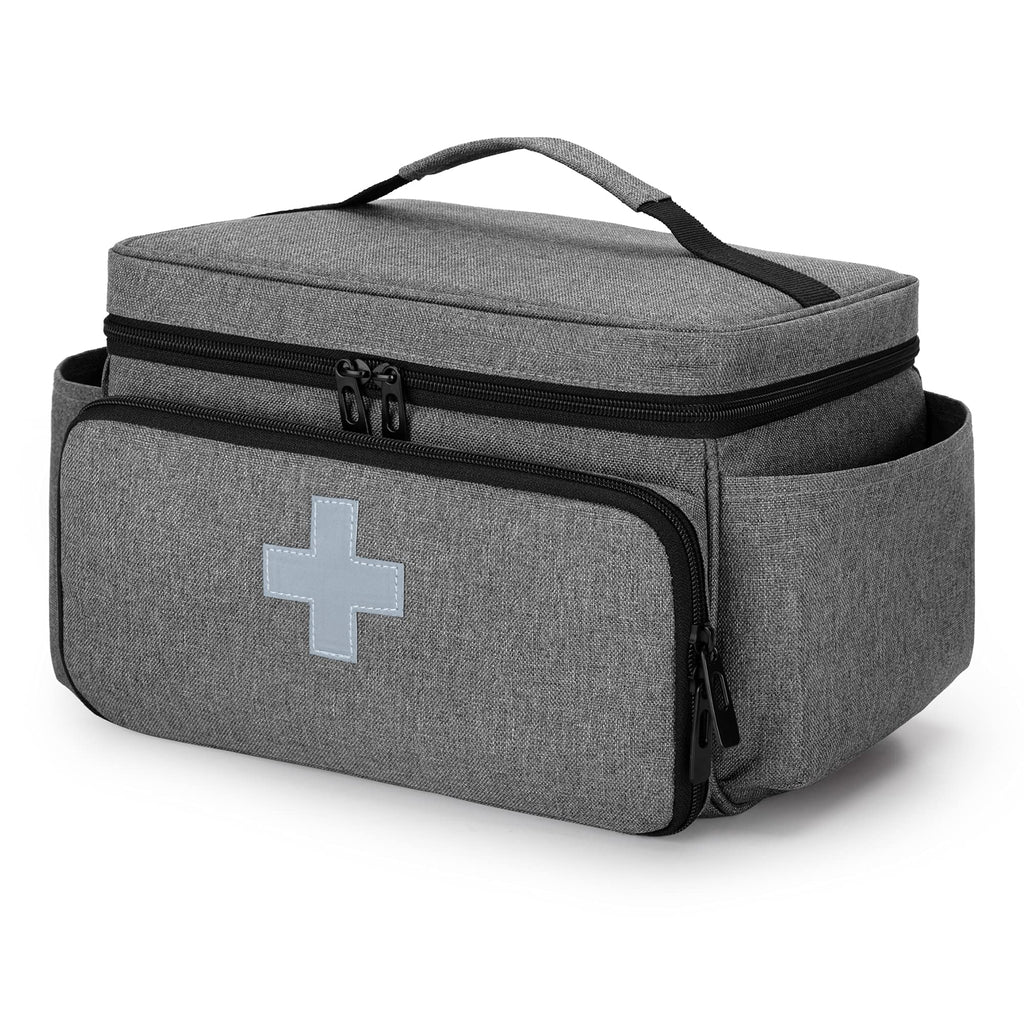 [Australia] - CURMIO Small Medicine Storage Bag Empty, Family First Aid Organiser Box for Emergency Medical Kits, Grey(Empty Bag, Patent Pending) 