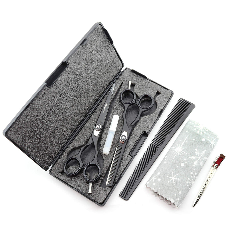 [Australia] - Haryali London Black Hairdressers Professional 6 Inch Hairdressing Barber Scissors Set Texturing Thinning Hair Cutting Shears, Comb, Oil Bottle, Cloth and Hair Clipper Comes in Black Case 