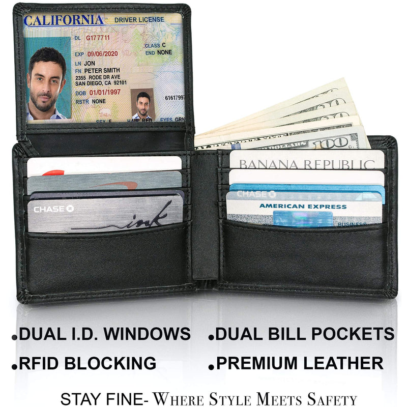 [Australia] - Top Grain Leather Wallet for Men | Ultra Strong Stitching | Handcrafted Argentinian Leather | RFID Blocking | Extra Capacity Bifold Wallet with 2 ID Windows | Slim Billfold with 12 Card Slots | Perfect Gift for Him Black 