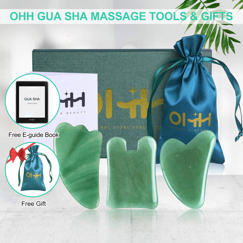[Australia] - Gua Sha Massage Tools Set, OHH Aventurine Natural Stone Guasha Board for Face and Body, Skincare Gua Sha Facial Massager for SPA Acupuncture Therapy Trigger Point Treatment, Pack of 3 Green 