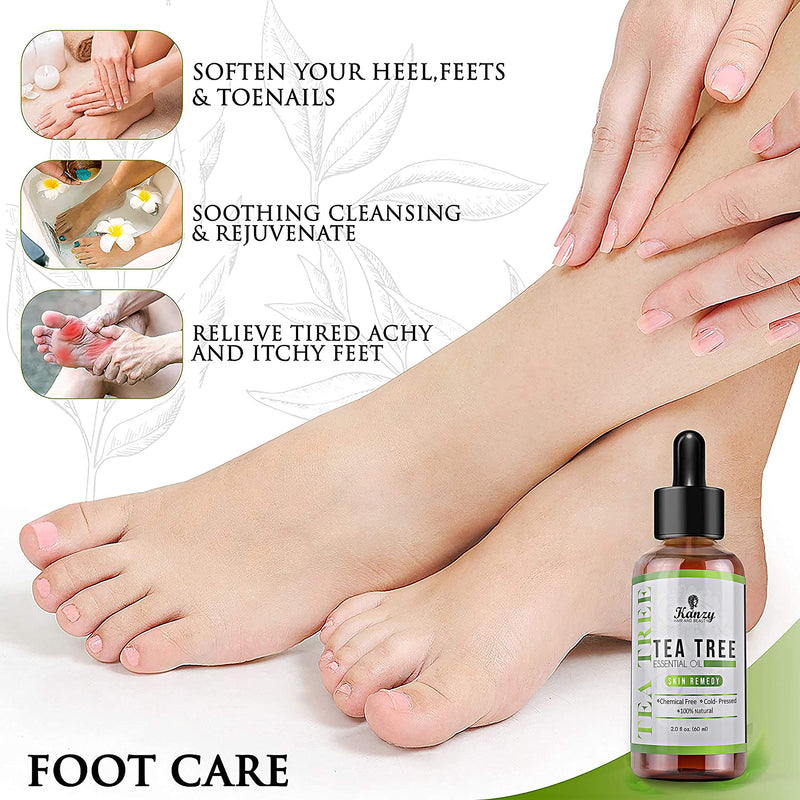 [Australia] - Kanzy Tea Tree Oil for Skin 60ml Treatment for Hair, Face, Acne Blemishes, & Nails Natural Vegan Organic Tea Tree Essential Oil 