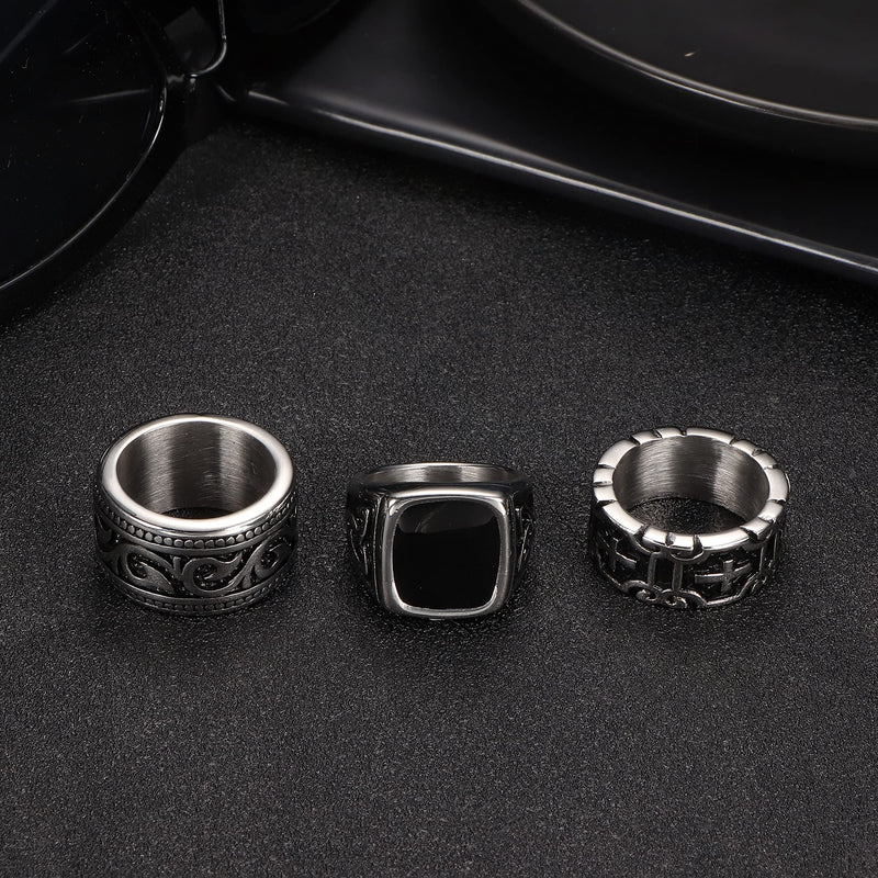 [Australia] - Fansilver Stainless Steel Rings For Men Vintage Biker Ring Wide Thick Cross Band Ring Celtic Knot Signet Ring Set Cool Thumb Ring Size(7-13) 7 