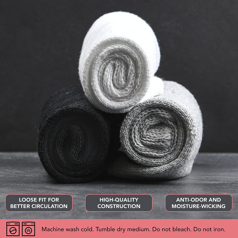 [Australia] - Diabetic Socks for Mens Womens Loose Fit Non-Binding Cotton Crew Socks 6 Pairs 13-15 6 Pairs White 