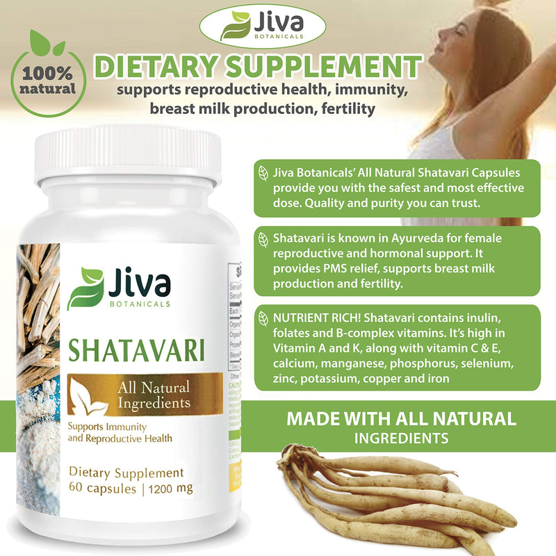 [Australia] - Shatavari Powder 1200 mg - Shatavari Capsules for Hormonal Balance for Women, Breastfeeding & Lactation Supplement - Formulated in USA, All Natural - High Potency & Purity - Jiva Botanicals 