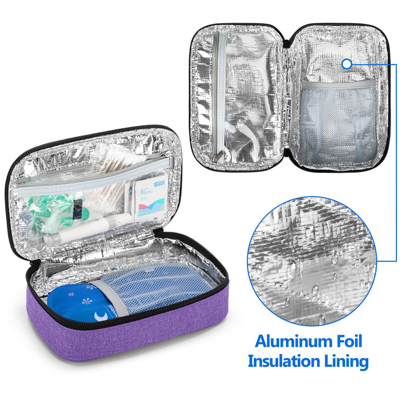 [Australia] - YARWO Insulin Cooler Travel Case with 2 Ice Packs, Diabetic Supply Bag for Insulin Pens and Other Diabetic Supplies, Purple 