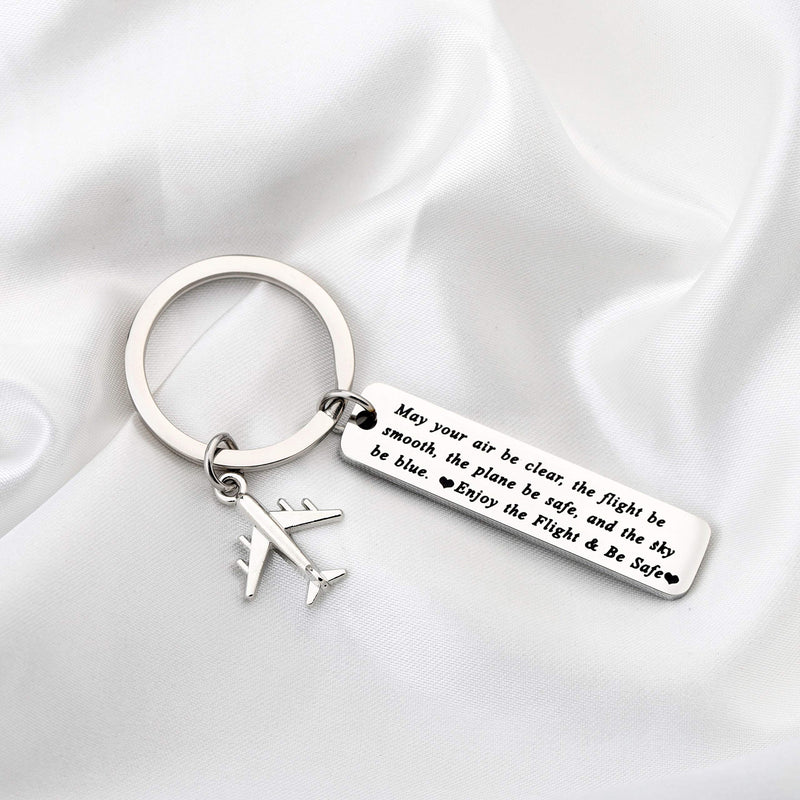 [Australia] - FUSTMW Pilot Gift Flight Attendant Gift Fly Safe Keychain Traveling Gifts May Your Air Be Clear The Flight Be Smooth The Plane Be Safe Airplane Jewelry silver 