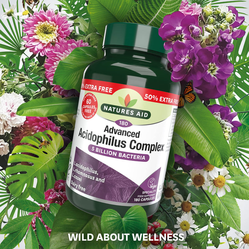 [Australia] - Natures Aid Acidophilus Complex, 5 Billion Bacteria, 180 Capsules (Lactobacillus Acidophilus, Lactobacillus Rhamnosus, Lactobacillus Casei, Good Bacteria, Shelf Stable, Vegan Society Approved) 