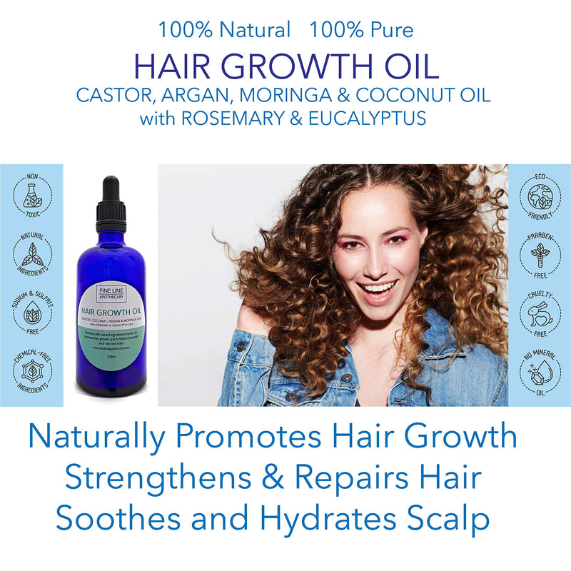 [Australia] - HAIR GROWTH OIL - CASTOR, ARGAN, MORINGA & COCONUT OIL with ROSEMARY & EUCALYPTUS - 100 ml by Fine Line Apothecary. 100% Pure Natural Oils to Promote Hair Growth. Repairs, Nourishes Dry Damaged Hair. 