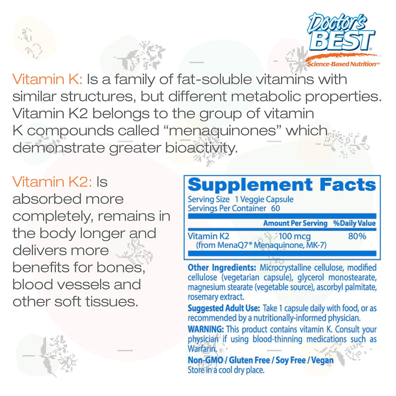 [Australia] - Doctor's Best Natural Vitamin K2 Mk-7 with MenaQ7, 60 Count 