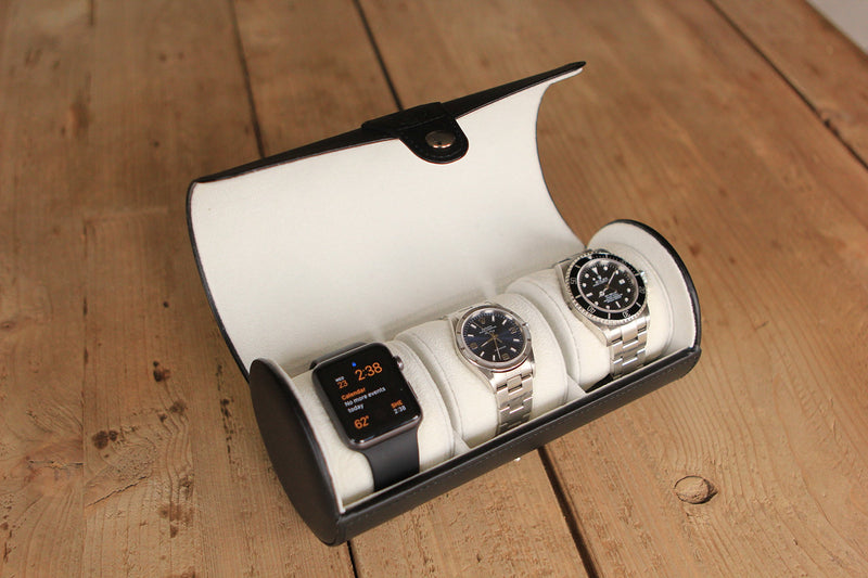 [Australia] - CASE ELEGANCE Vegan Leather Travel Watch Case Roll Organizer Classic Black 