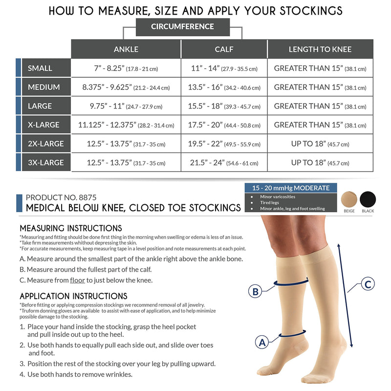 [Australia] - Truform 15-20 mmHg Compression Stockings for Men and Women, Knee High Length, Closed Toe, Beige, Medium Medium (1 Pair) 