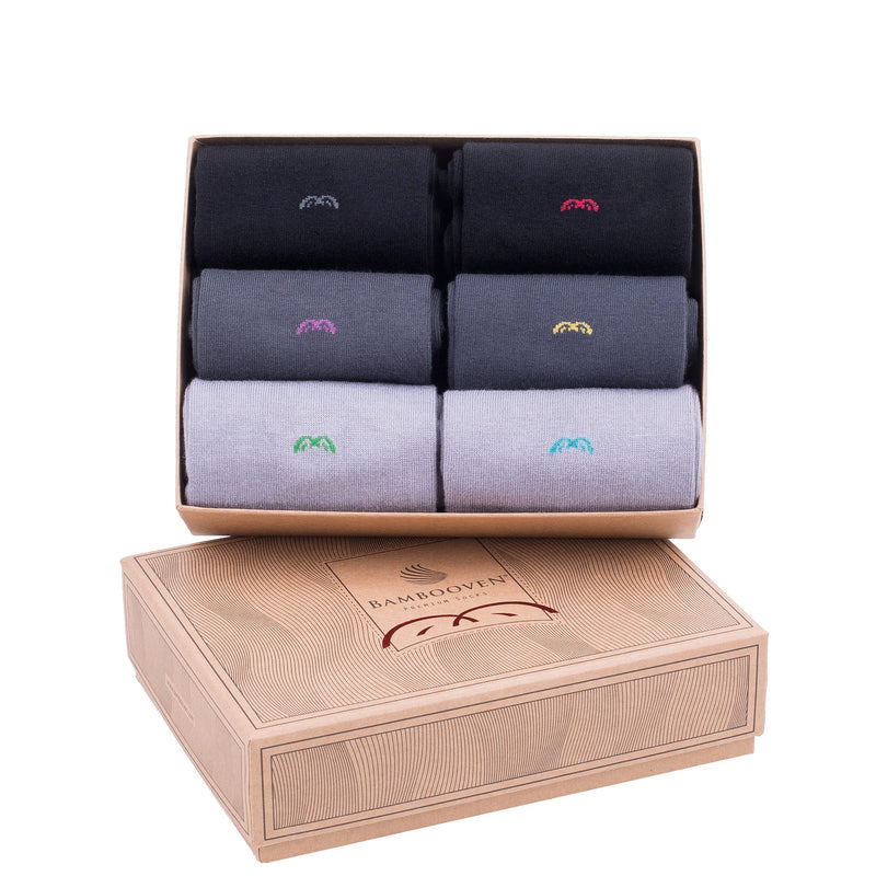 [Australia] - Bambooven Men’s Diabetic Dress and Trouser Socks – Premium Bamboo, Super Soft, Odor Free and Breathable, Calf Socks, Crew Socks, Luxury Bamboo Fibers (6 Pack) Mixed Color-6 Pack 