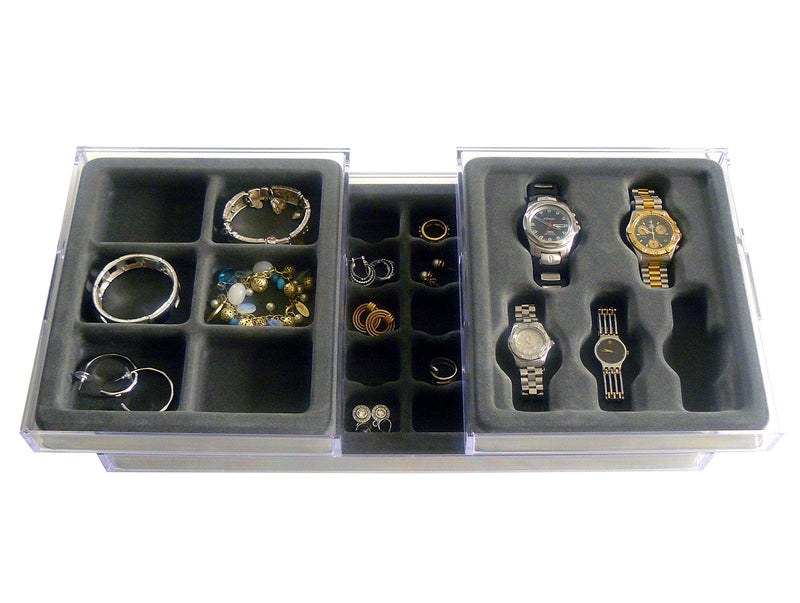 [Australia] - DR. ORGANIZER Stack Em 40 compartment Box Large Ring and Earring Drawer Jewelry Tray, USA patented, Clear with gray insert 