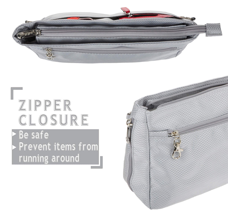 [Australia] - Vercord Expandable Nylon Handbag Purse Organizer Insert Liner Shaper Bag in Bag Beige Grey Medium 