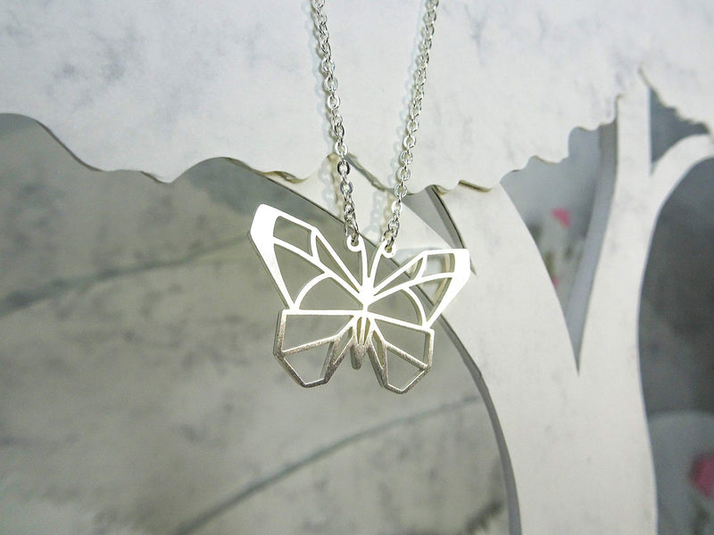 [Australia] - La Menagerie Butterfly Silver Origami Jewelry & Silver Geometric Necklace – 925 Sterling Plated Silver Necklace & Butterfly Necklaces for Women – Butterfly Necklace for Girls & Necklace 