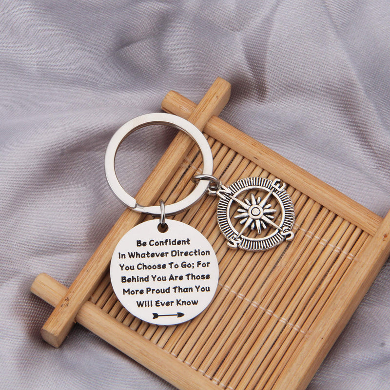 [Australia] - QIIER Graduation Gifts Be Confident in Whatever Direction You Choose to Go Keychain with Compass Charm Graduation Keychain New Adventure Gift silver 