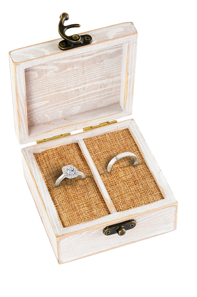 [Australia] - Strova Wooden Ring Box for Wedding Rings and Couple Jewelry - Engraved Mr. & Mrs. Lettering - Ring Bearer Box for Display or Personal Organizer - Brass Latch and Soft, Protective Ring Cushions 