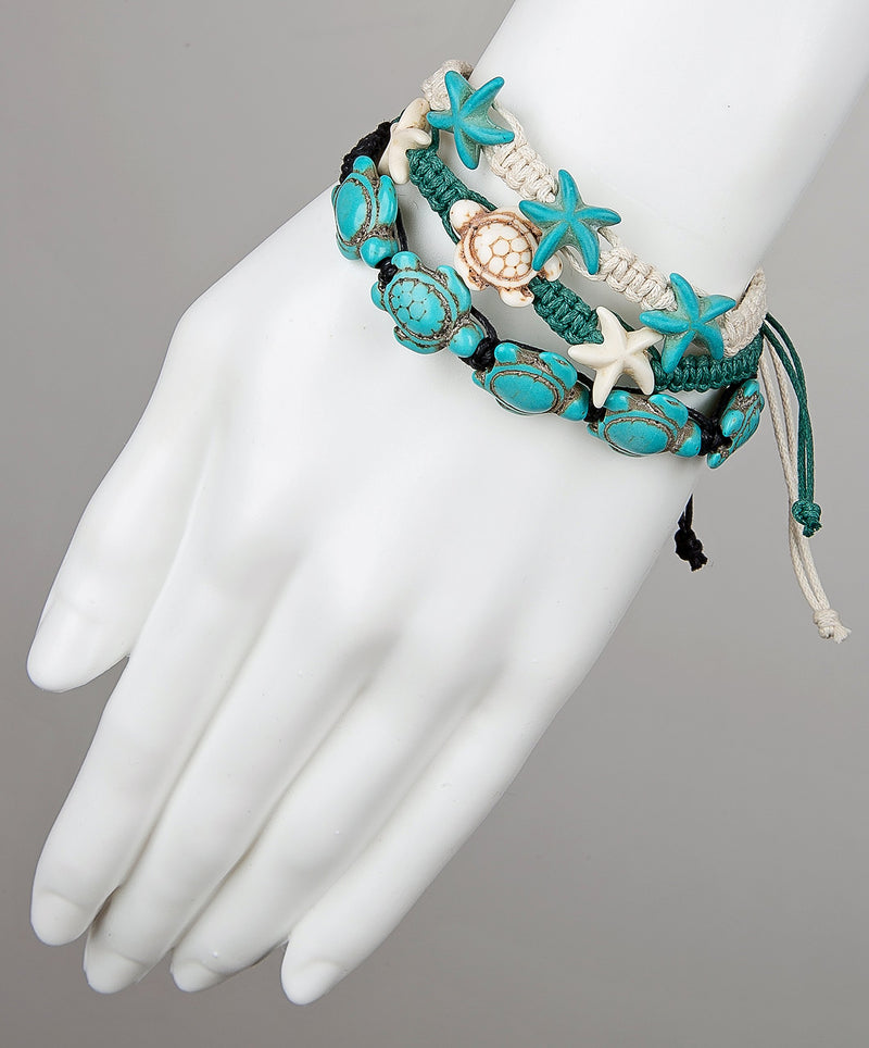 [Australia] - SPUNKYsoul Turtle Starfish Howlite Bracelet or Anklet Set Beach Collection Turtle Starfish 3 Pack 